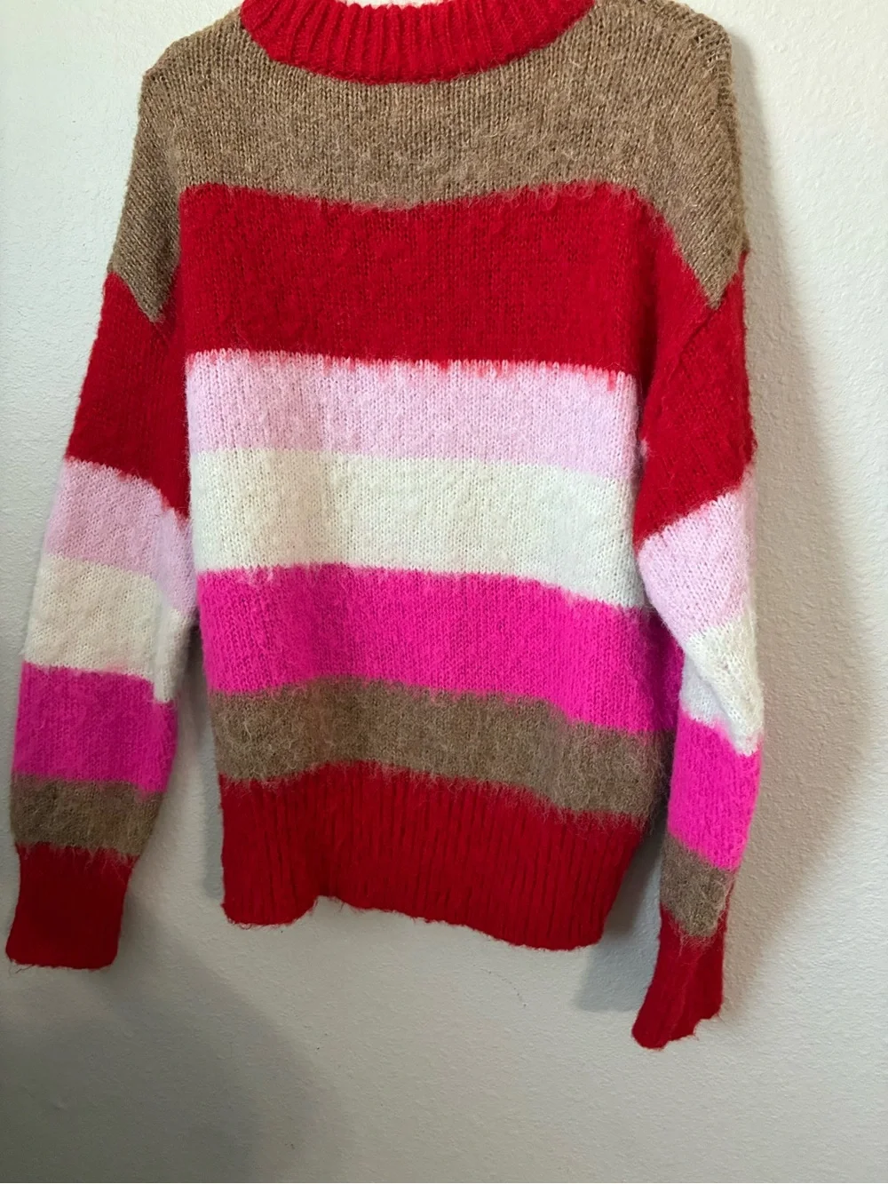 A new Day Striped Pink Red & Brown Cozy Women's Sweater